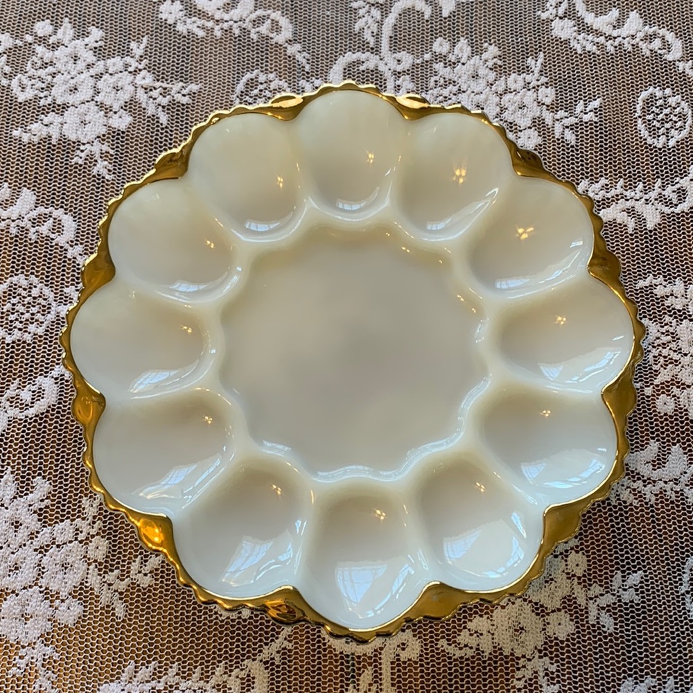 Vintage Anchor Hocking Milk Glass Egg Plate